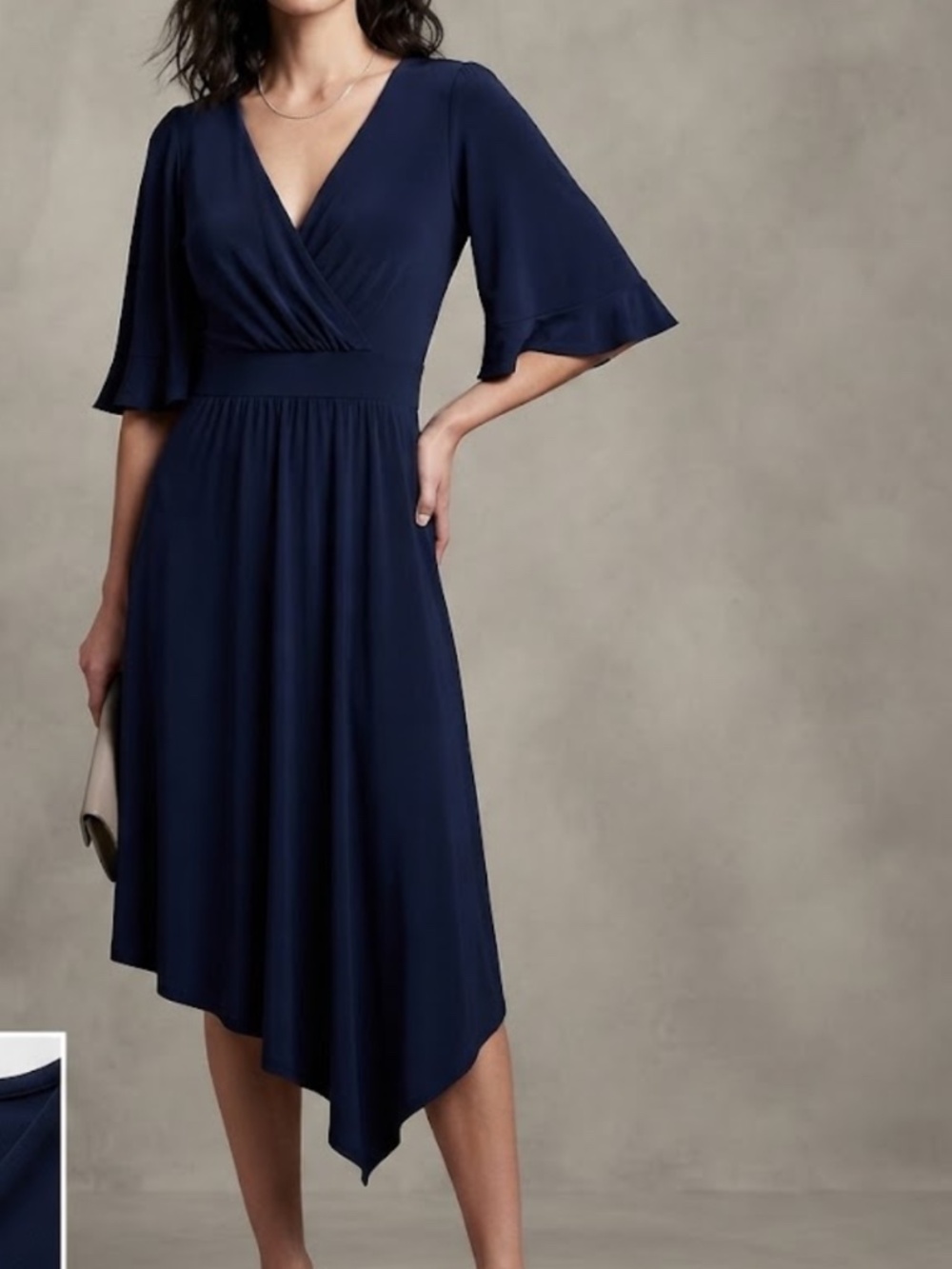 Eliza J Faux Wrap Dress Flutter Sleeve Elastic Waist V-Neck Surplice Bodice 10